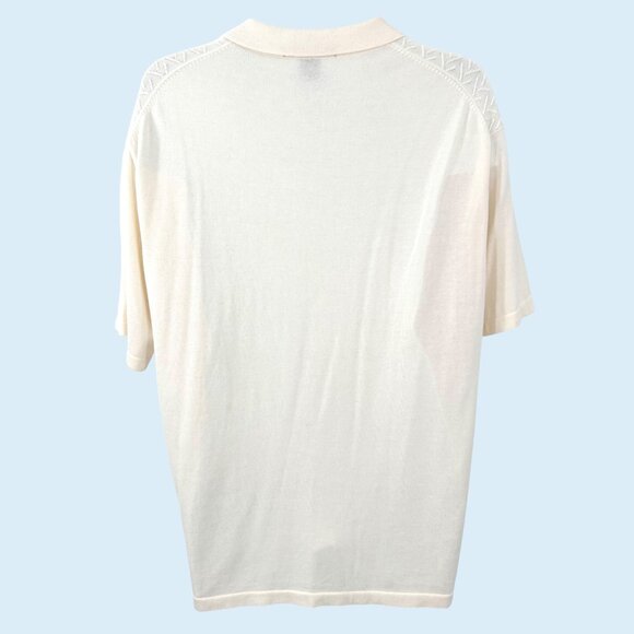 J. Ferrar Cream Textured Herringbone Knit Short Sleeve Collared Sweater - L - Picture 3 of 5